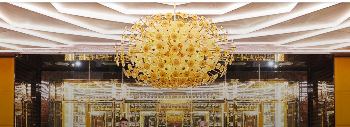 Chandelier in party room