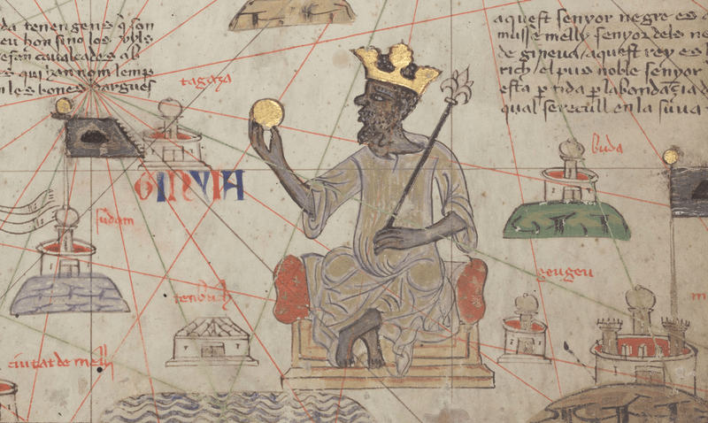 Mansa Musa depicted holding an Imperial Golden Globe in the 1375 Catalan Atlas (Image: Public Domain)